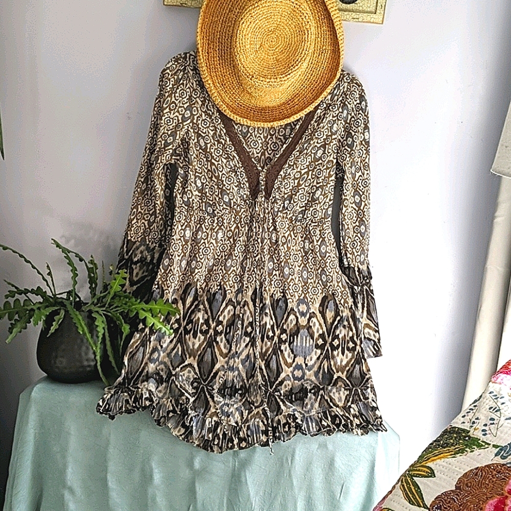 Sanctuary dress in blues and browns